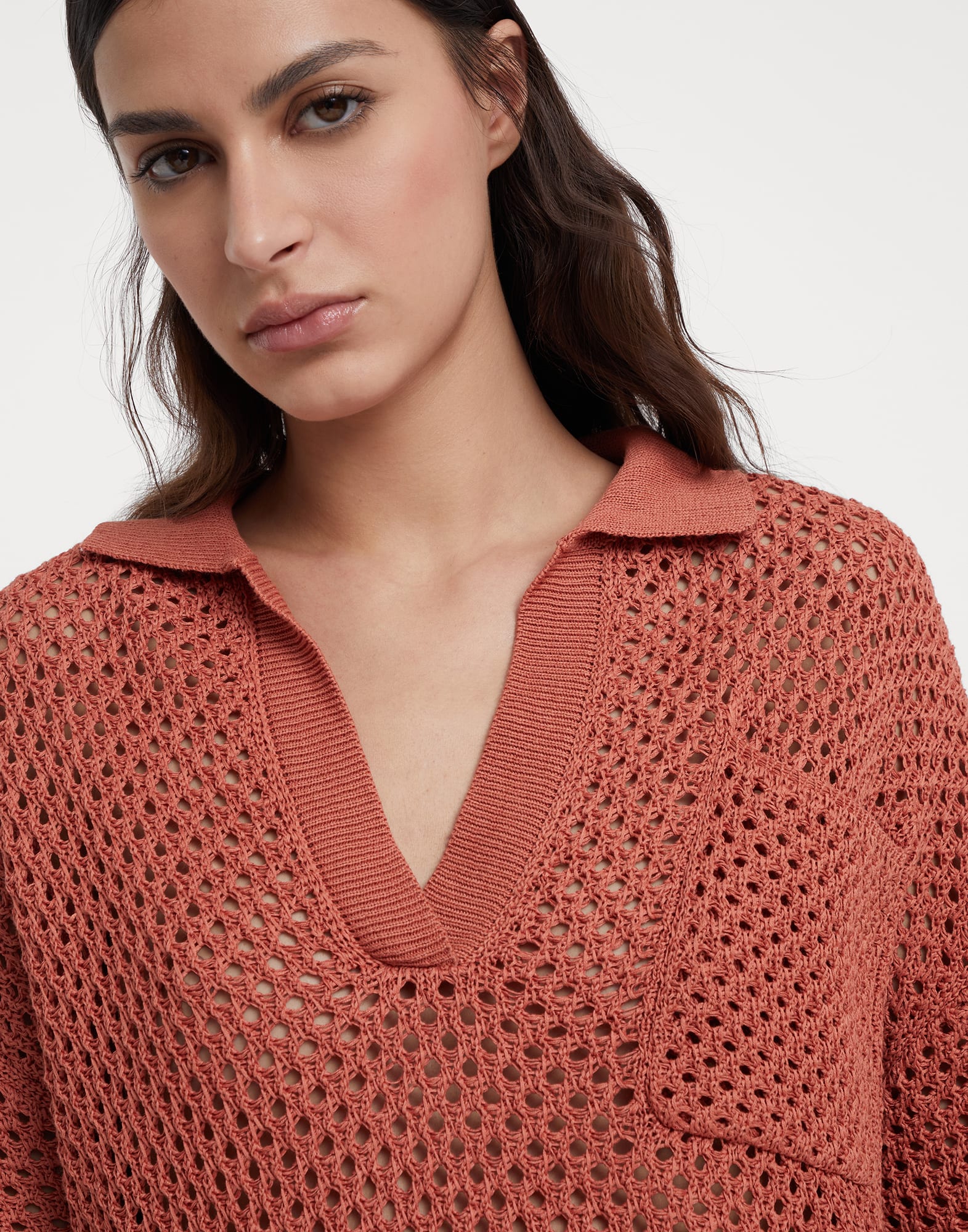 Cotton polo-style net sweater