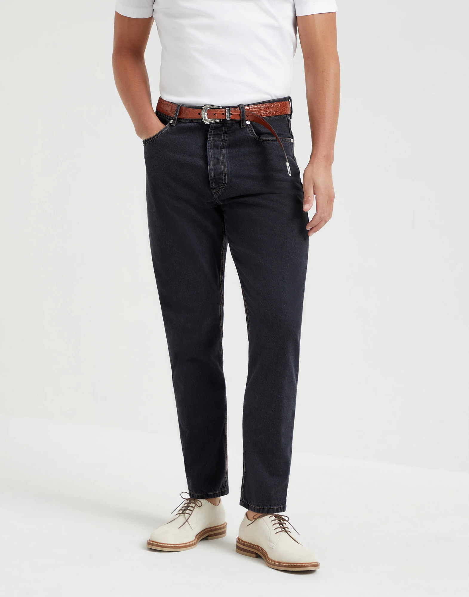 Greyscale denim trousers