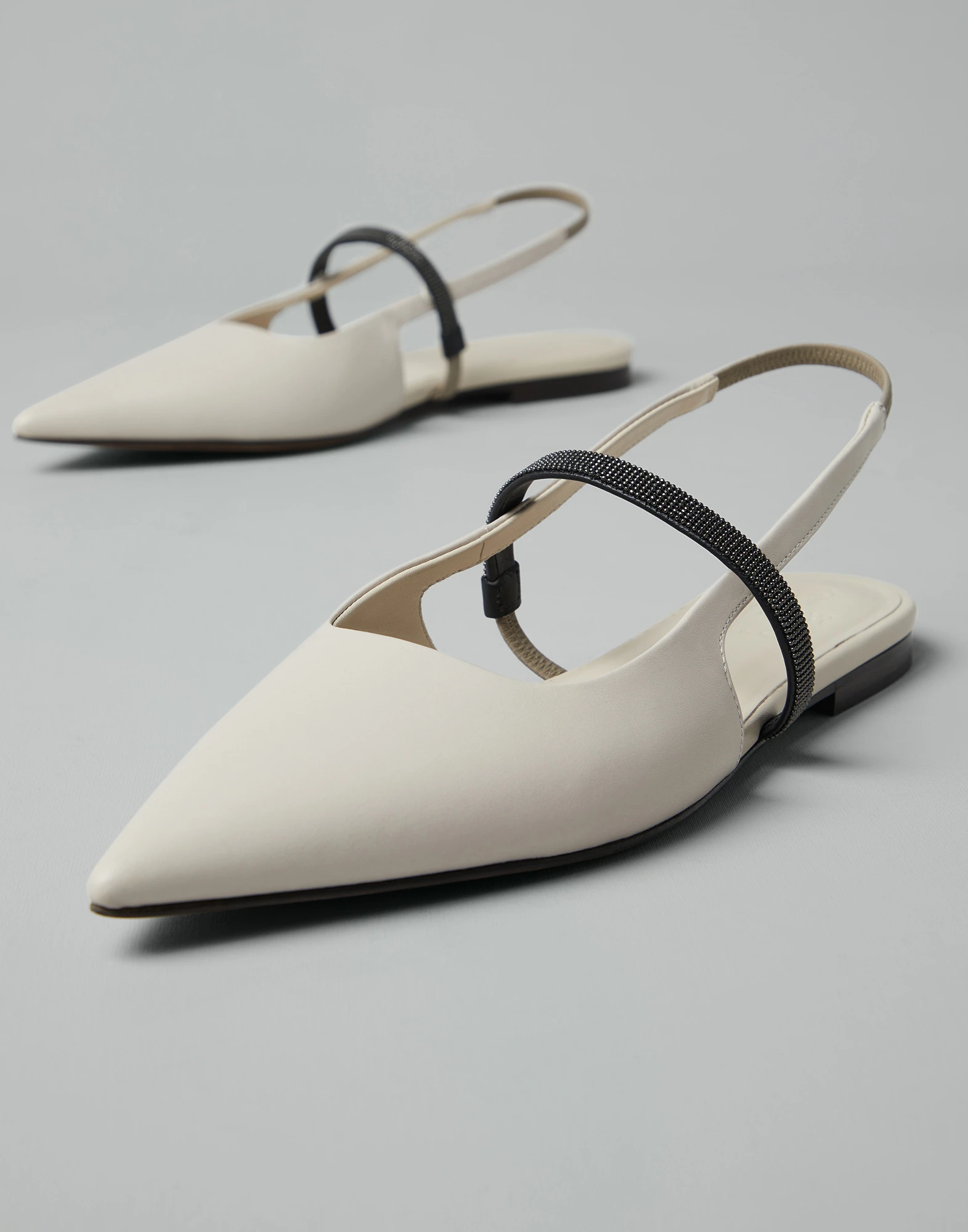 Nappa leather slingback flats with shiny strap