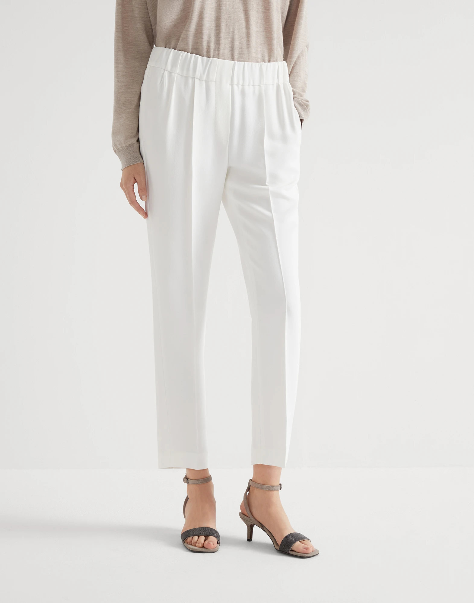 Silk and acetate crpe cady tailored jogger trousers