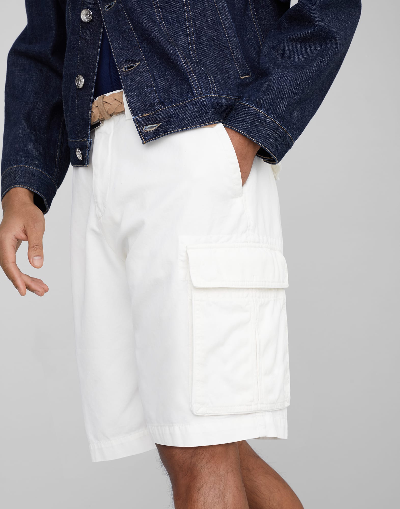 Garment-dyed Bermuda shorts in twisted cotton gabardine with cargo pockets