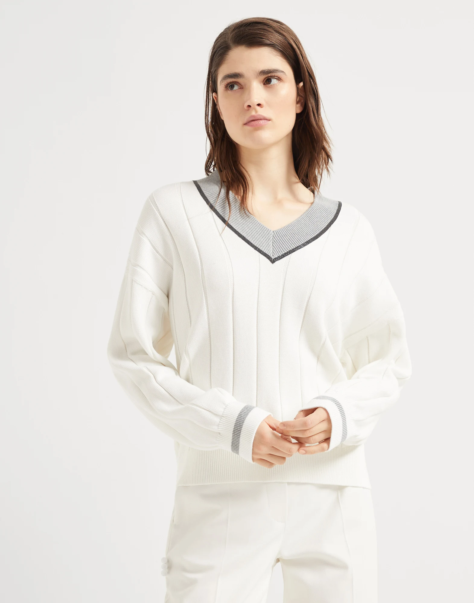 Cotton sweater with monili
