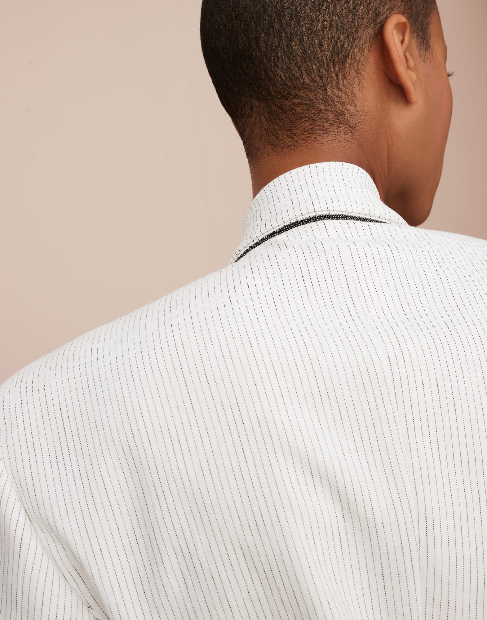 Striped comfort linen and cotton blazer with monili