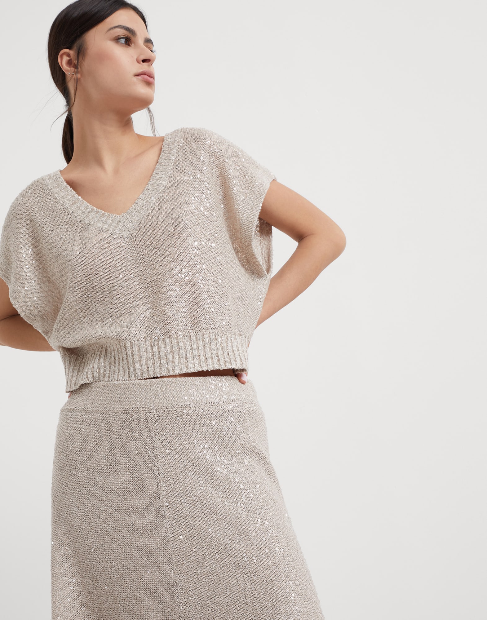 Linen, cashmere and silk dazzling texture knit skirt