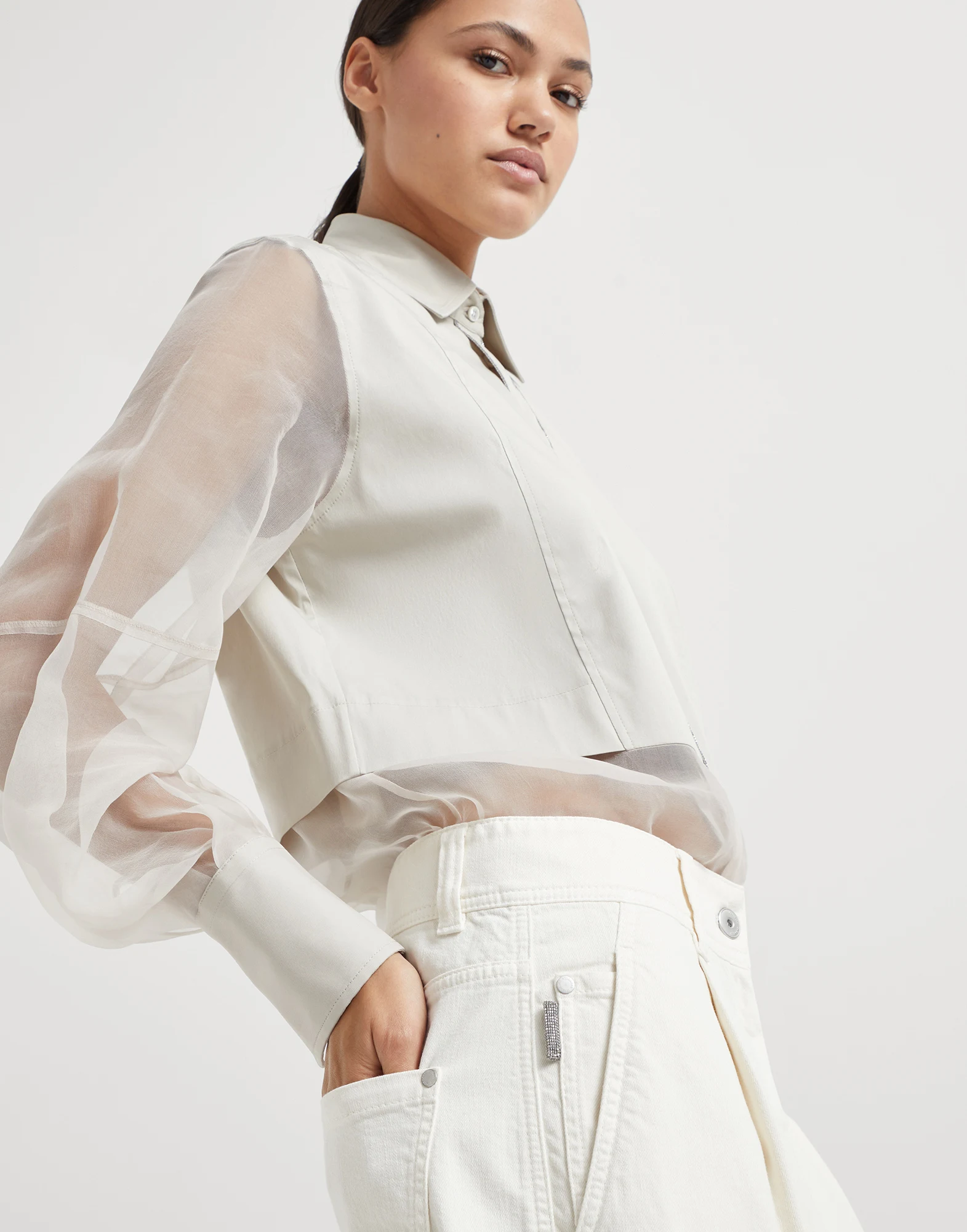 Dyed soft denim loose sartorial trousers with shiny tab