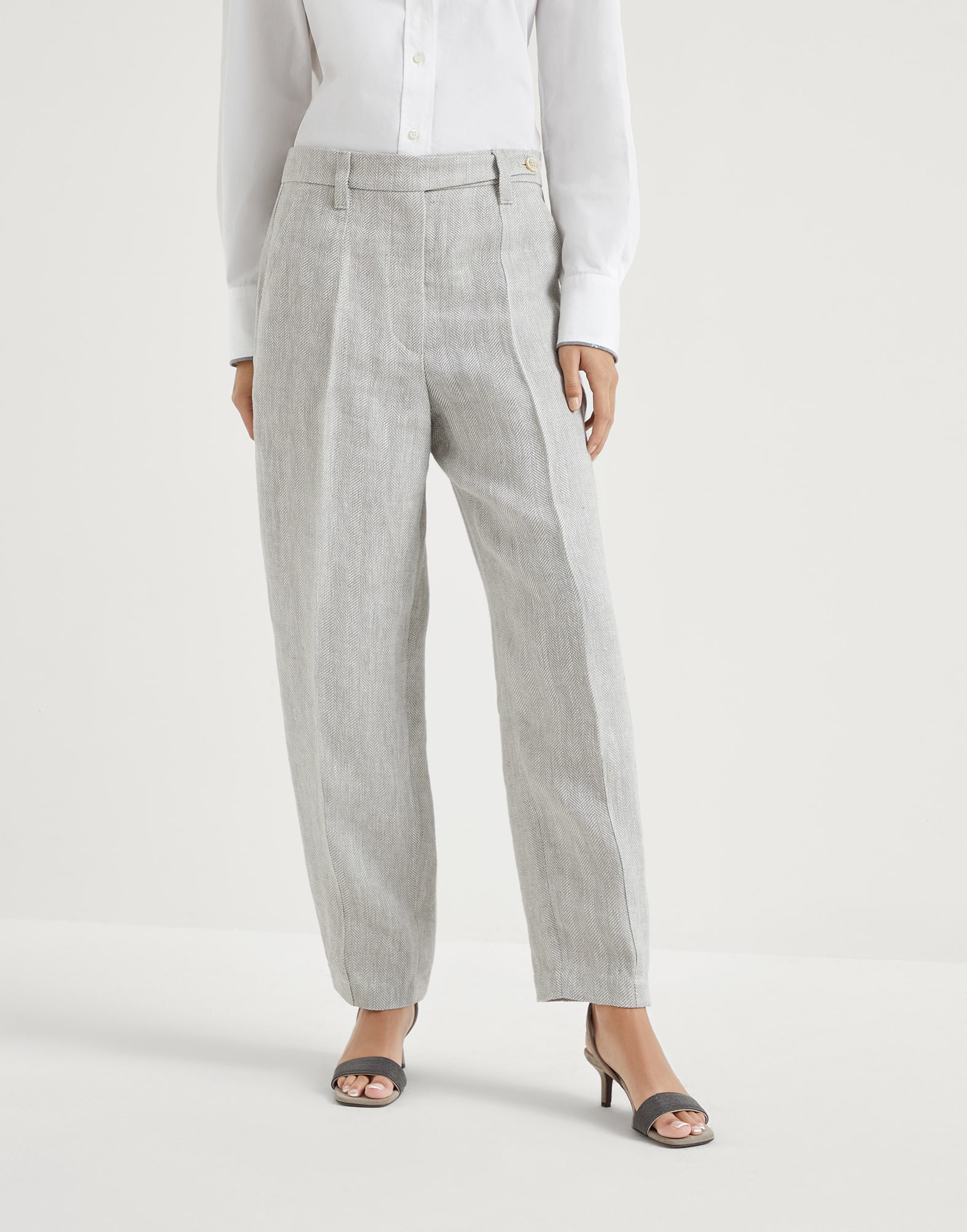 Irish linen chevron curved trousers