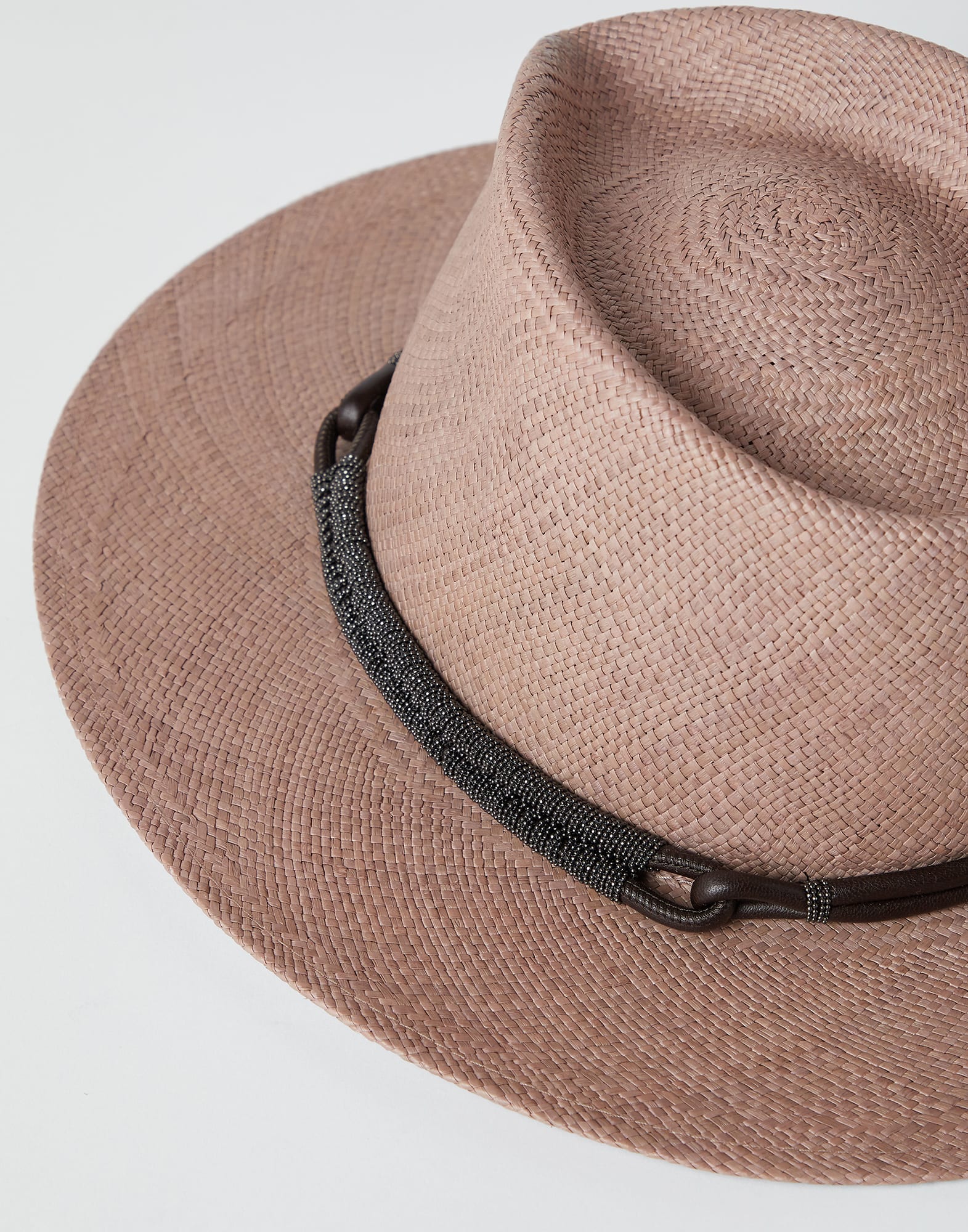 Straw fedora with leather and monili band