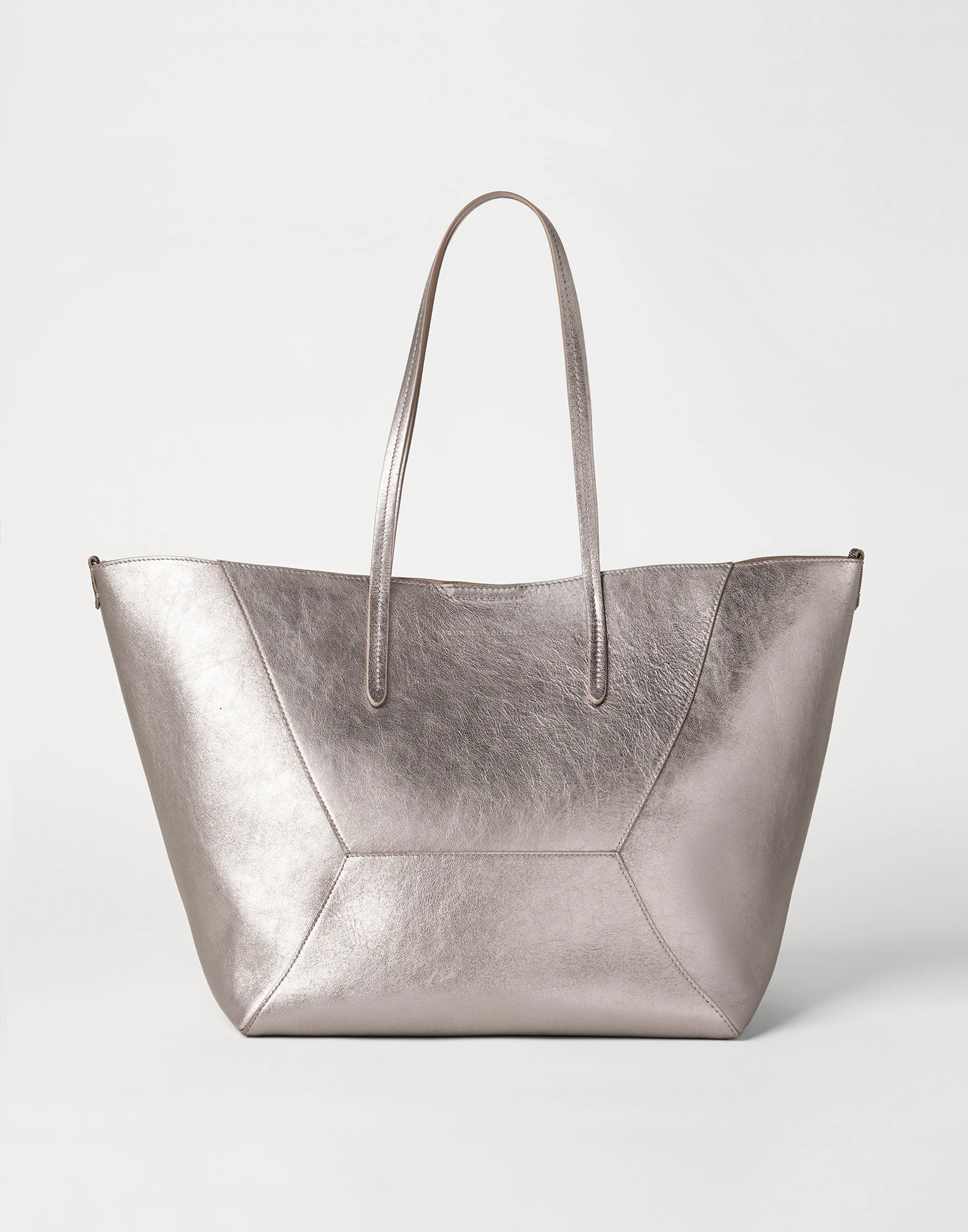 Lame calfskin shopper bag with monili