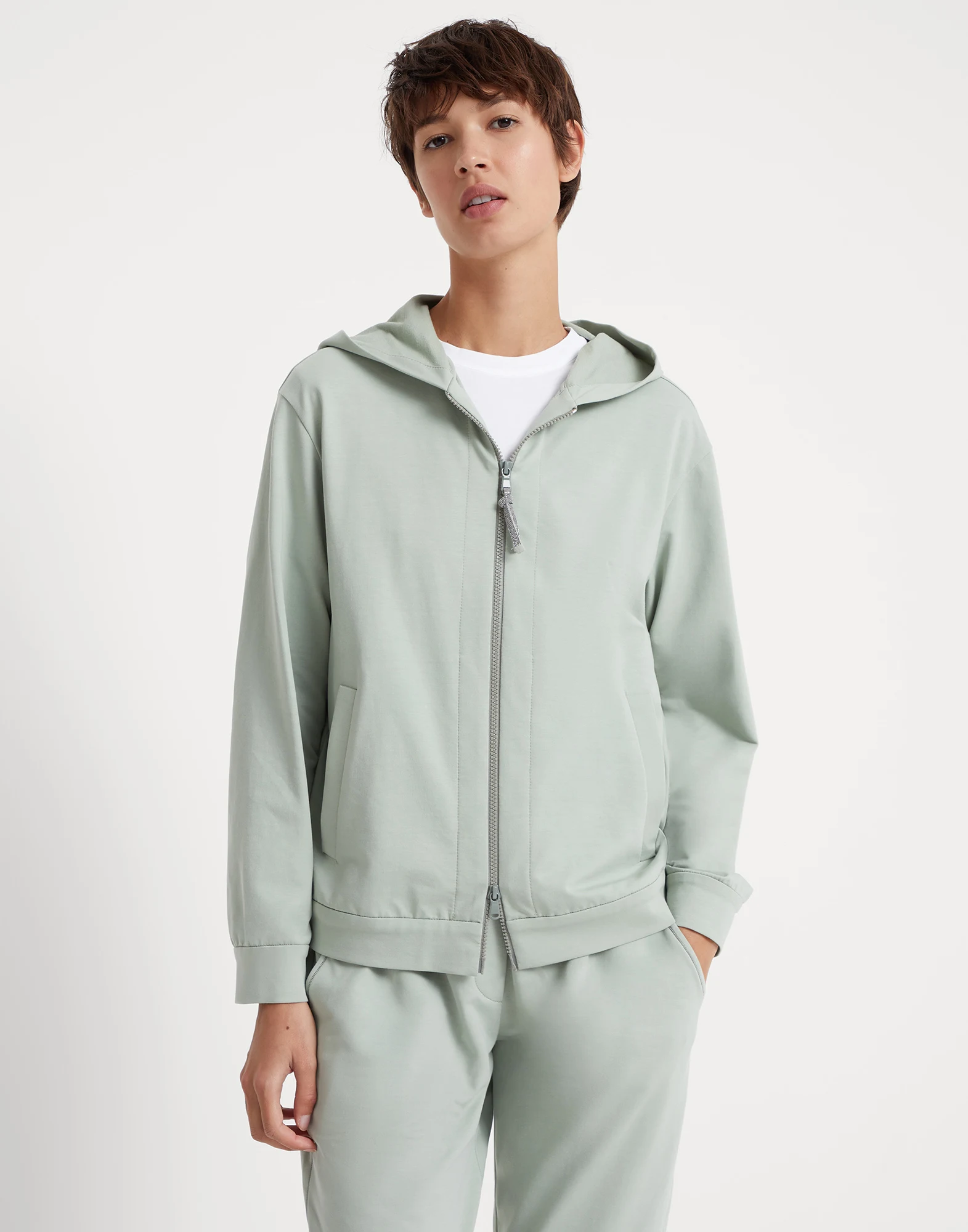 Lightweight stretch cotton sweatshirt with precious detail
