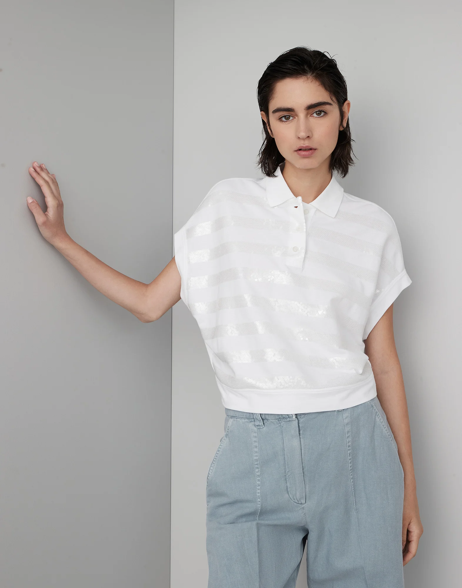 Cotton pique polo shirt with dazzling stripes