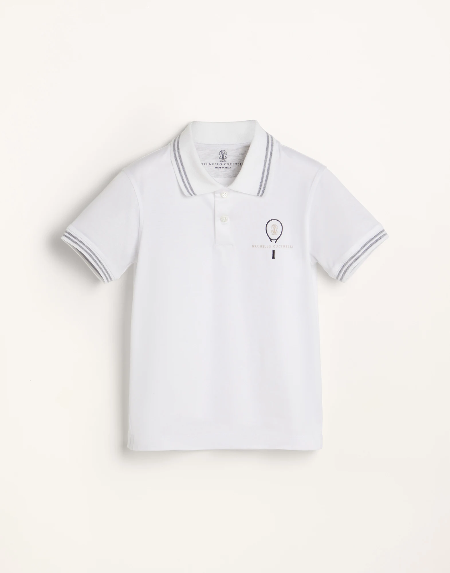 Cotton jersey polo with striped collar and tennis logo