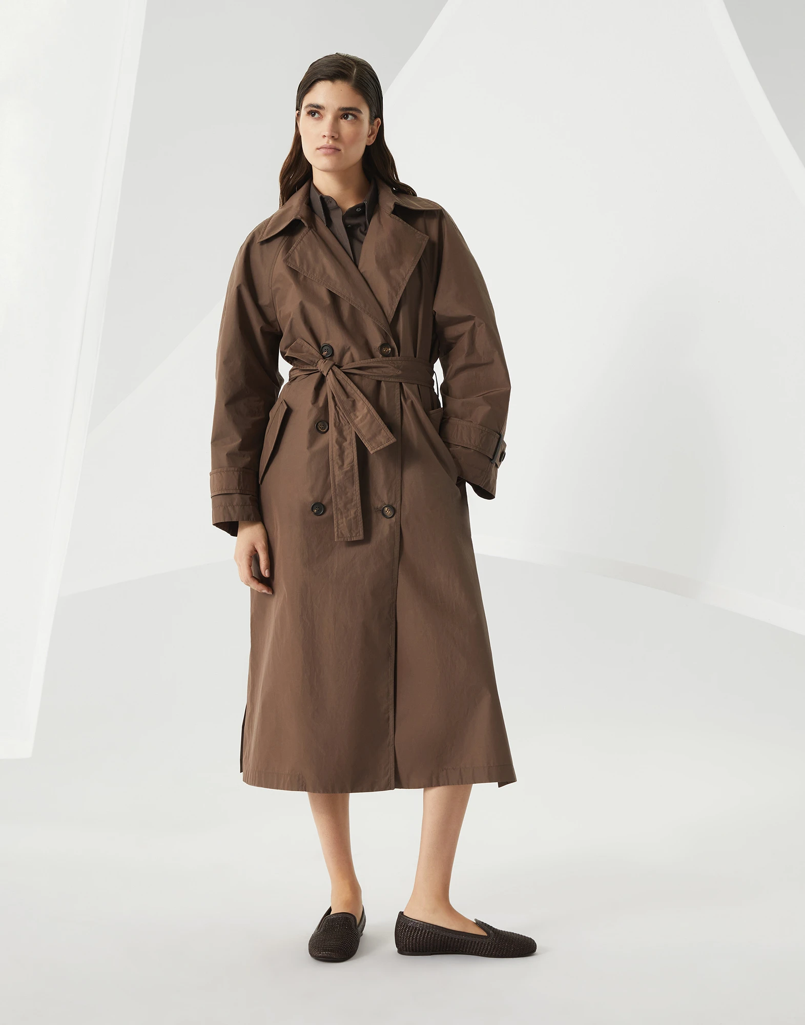 Trench coat with monili