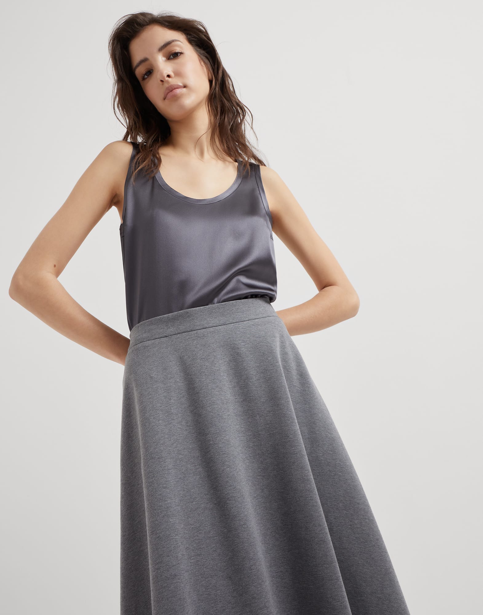 Stretch cotton couture interlock midi circle skirt