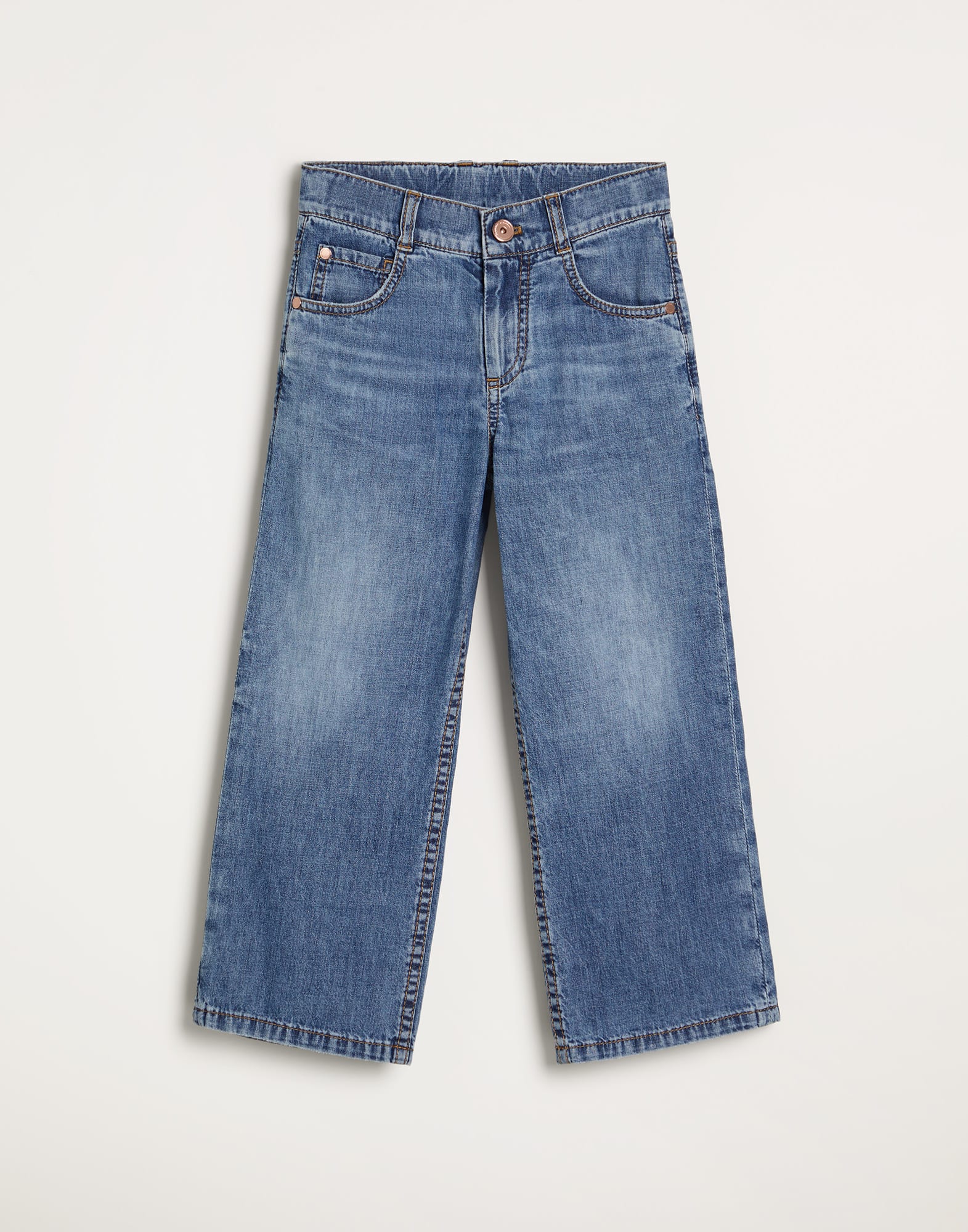 Lightweight denim straight trousers with monili