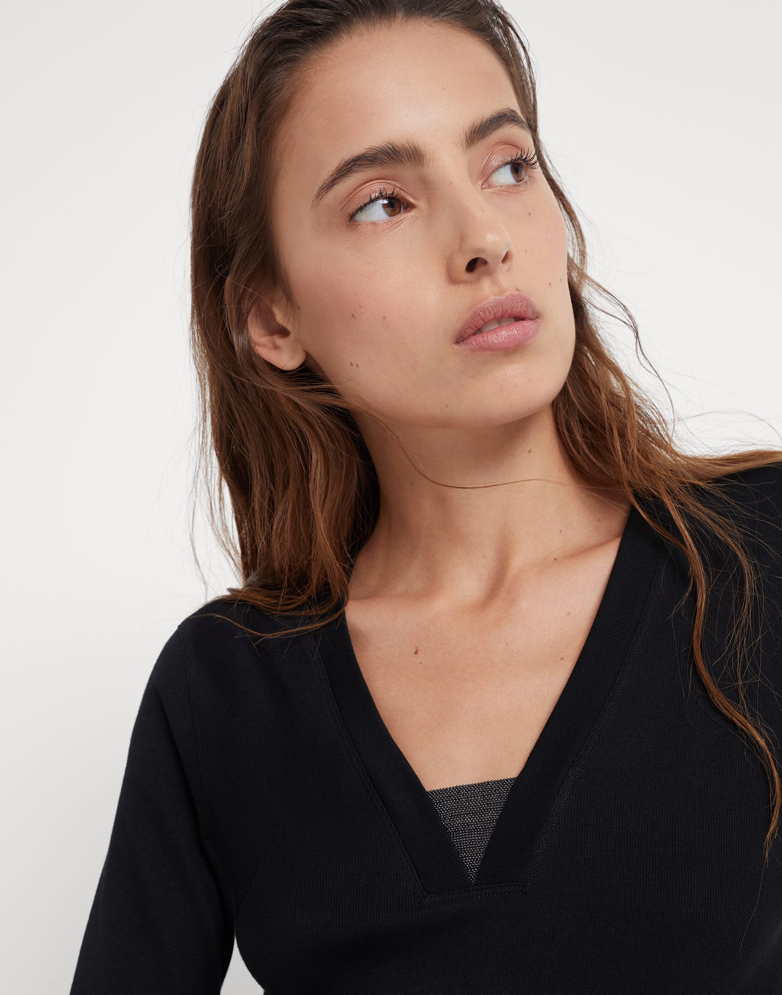 Stretch cotton ribbed jersey T-shirt with precious insert