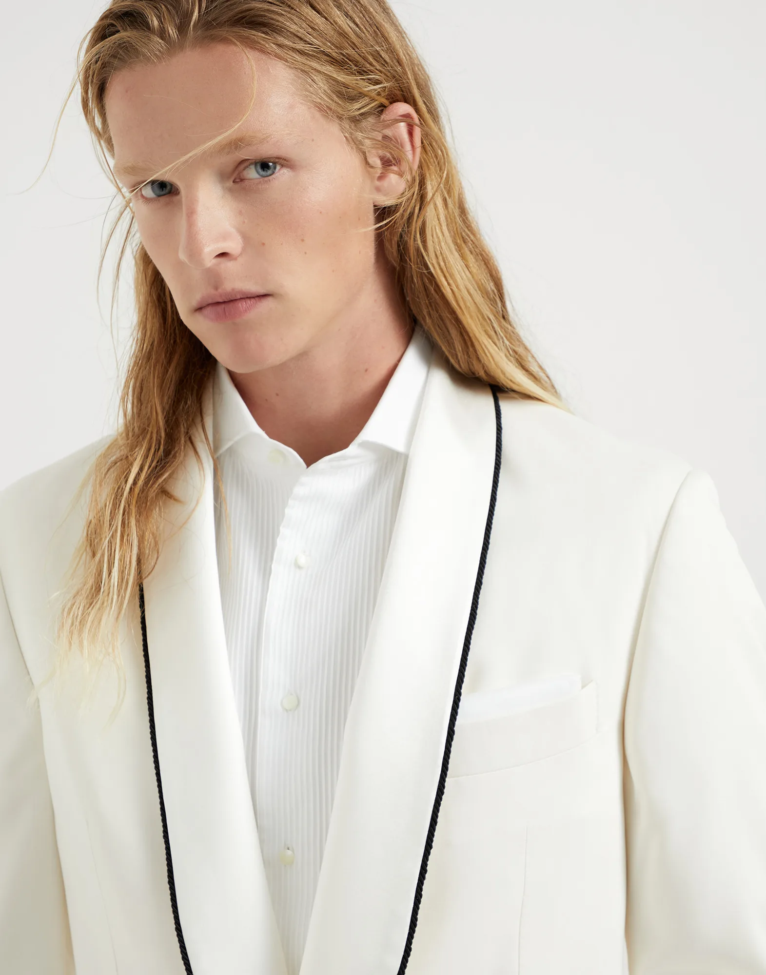 Delave silk twill tuxedo jacket with shawl lapels and piping