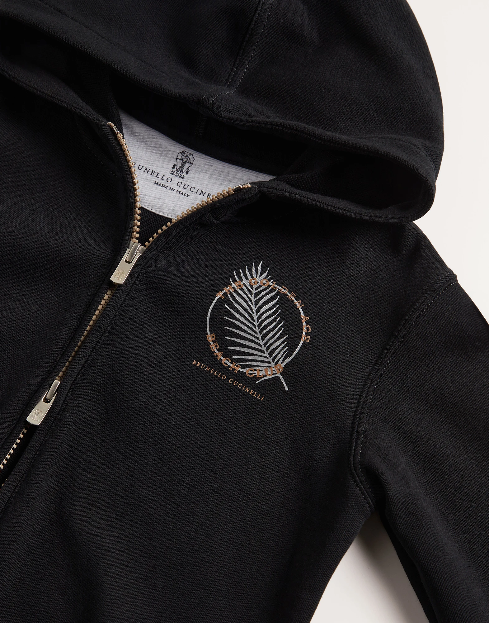 Techno cotton hooded sweatshirt with print and zipper
