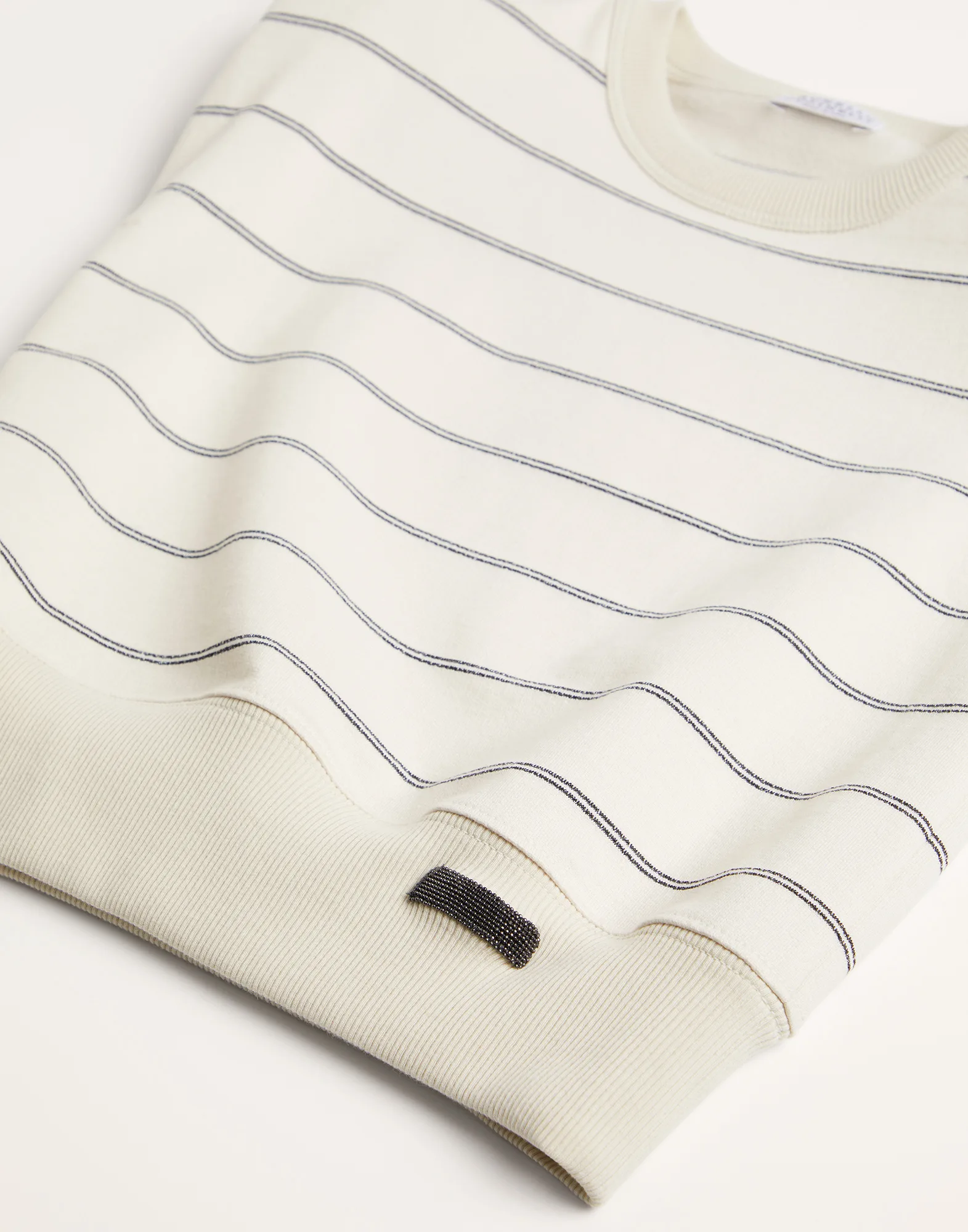 Sparkling striped French terry sweatshirt with monili