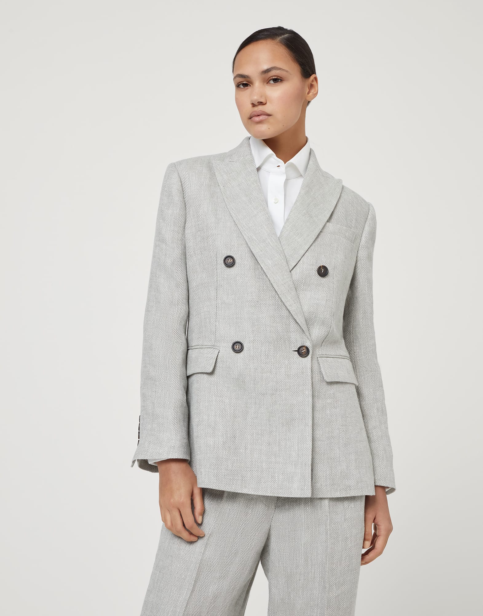 Irish linen chevron blazer with monili