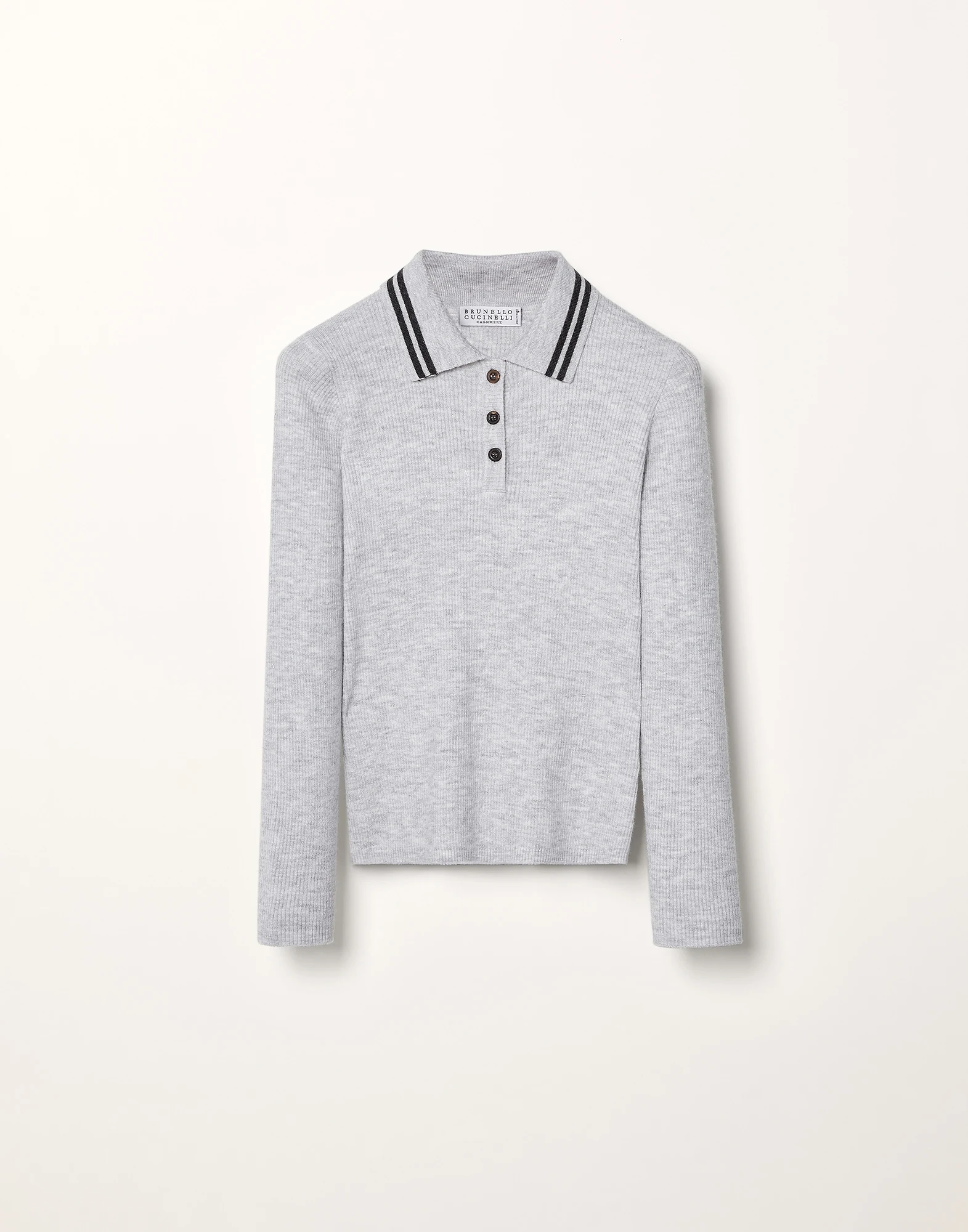 Sparkling cashmere rib knit polo-style sweater