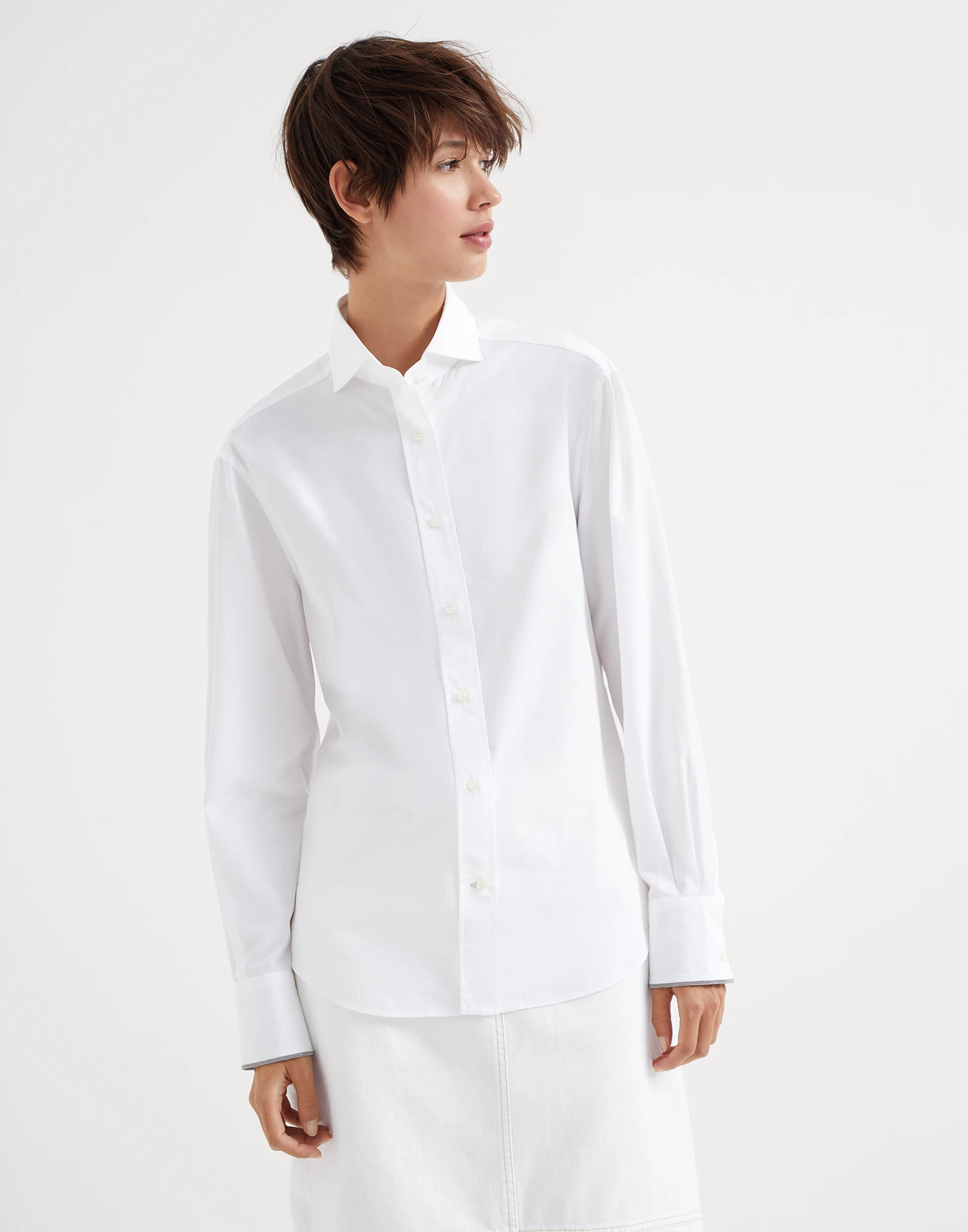 Cotton poplin shirt with shiny cuffs