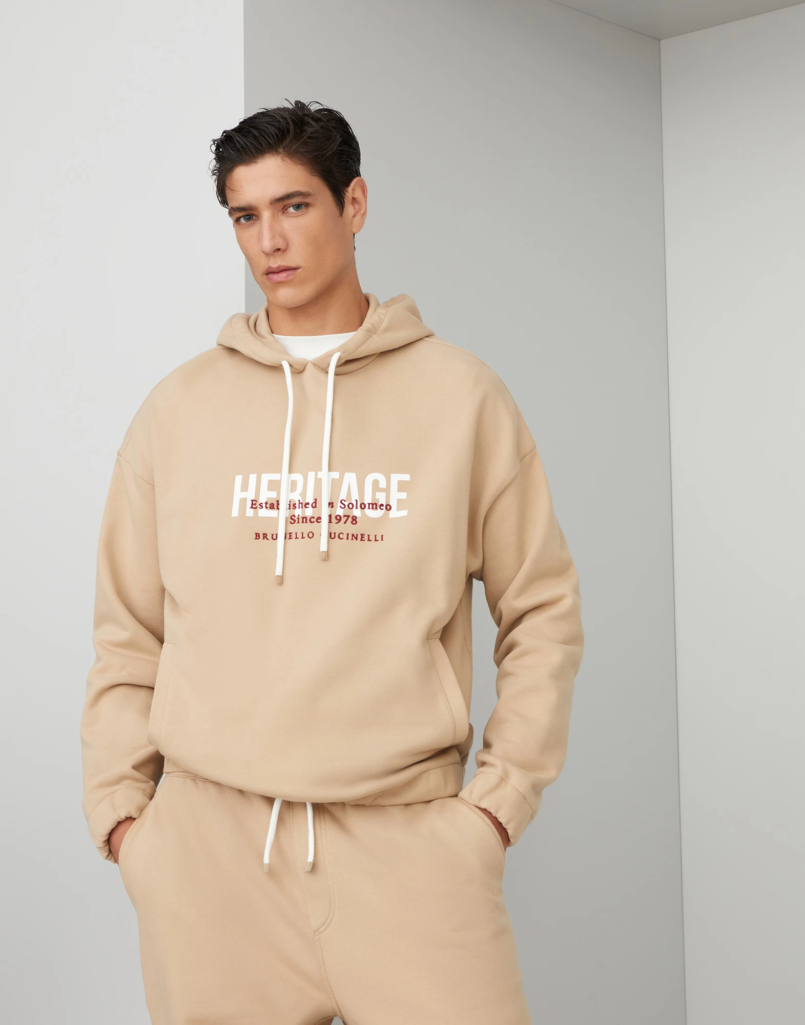 Techno cotton French terry hooded sweatshirt with print