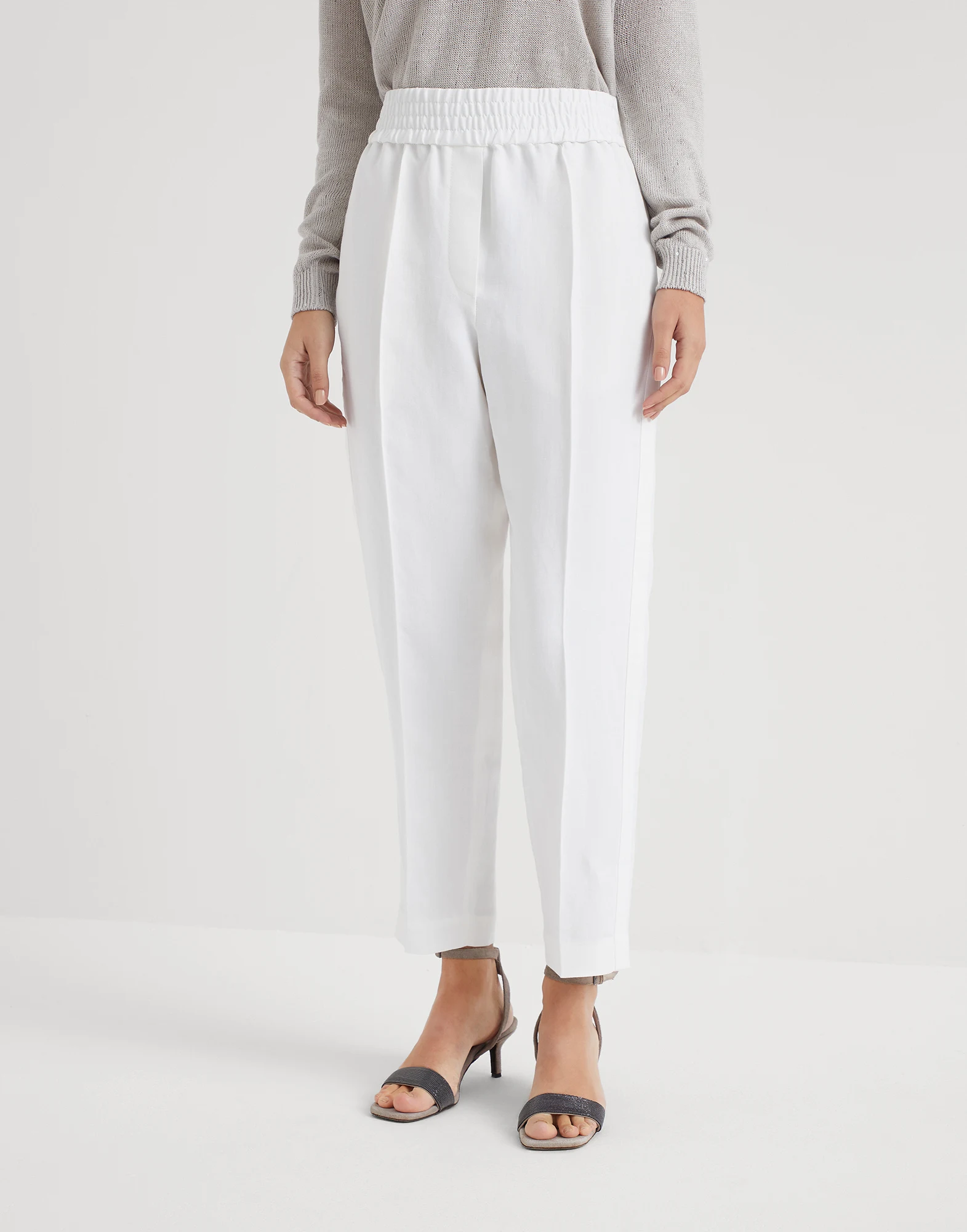 Viscose and linen fluid twill baggy pull-on trousers