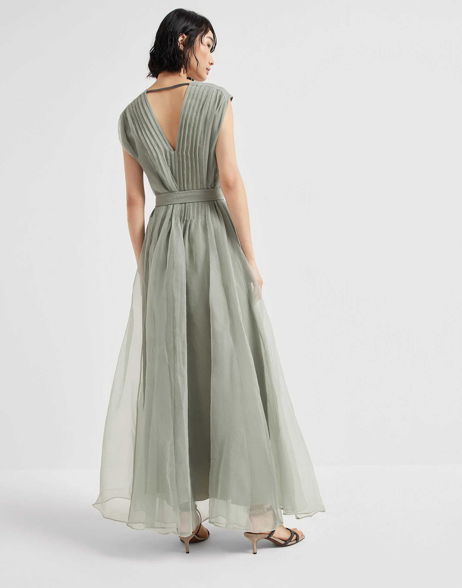 Crispy silk dress with monili