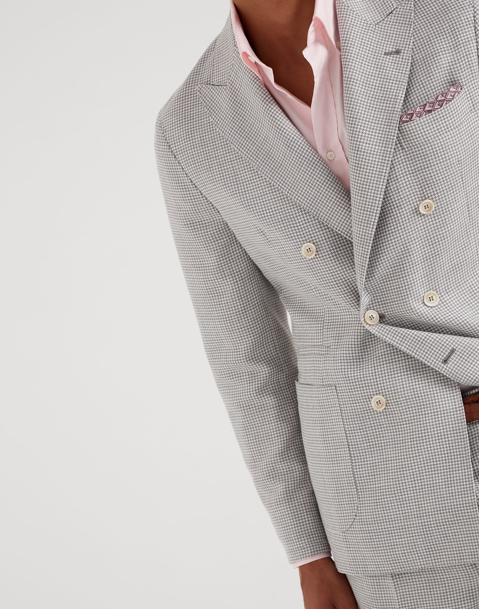 Wool, linen and silk houndstooth one-and-a-half breasted deconstructed blazer with patch pockets
