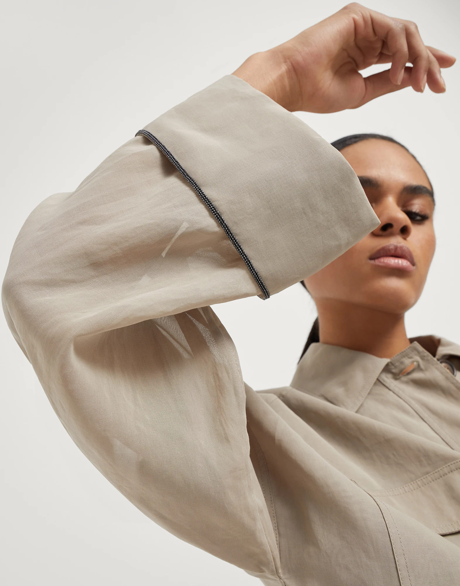 Cotton organza shirt with shiny cuffs
