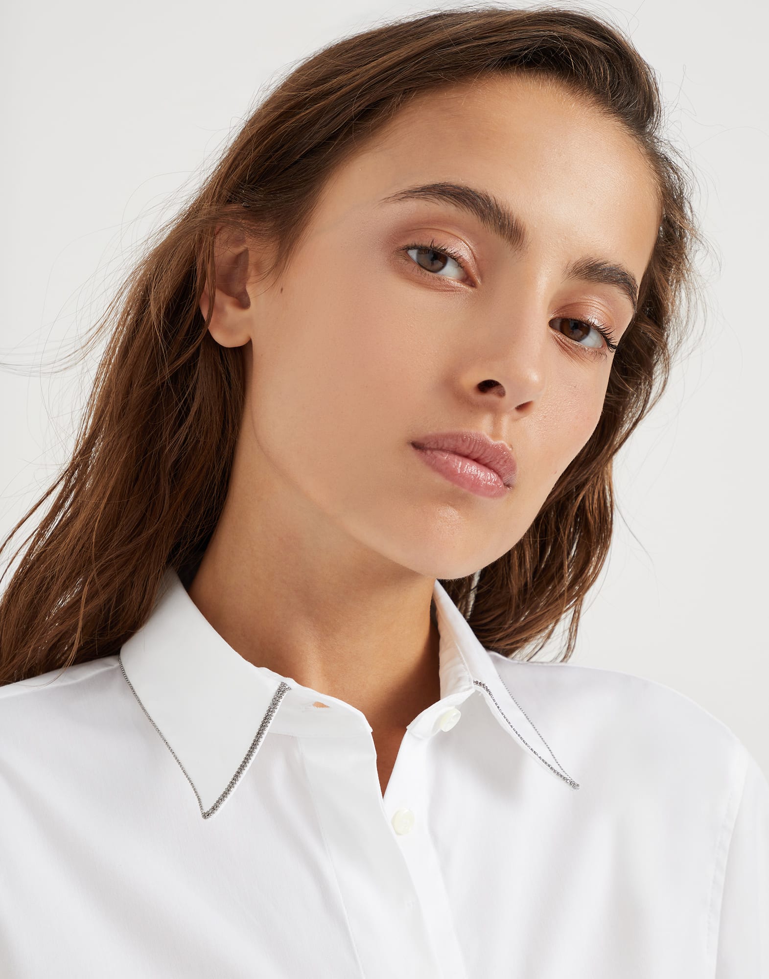 Stretch cotton poplin shirt with shiny collar
