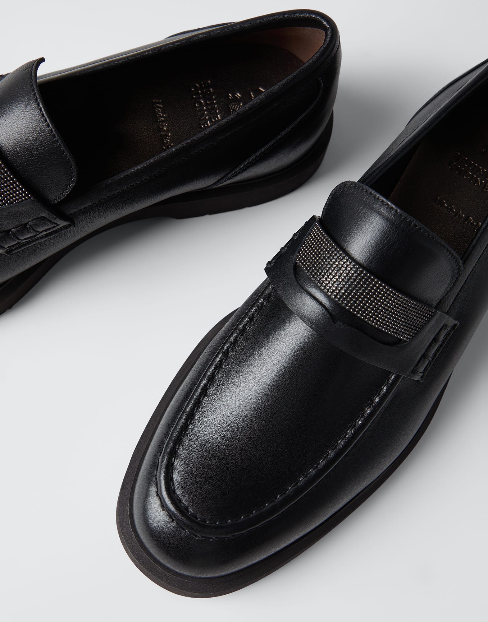 Nappa leather penny loafers with monili