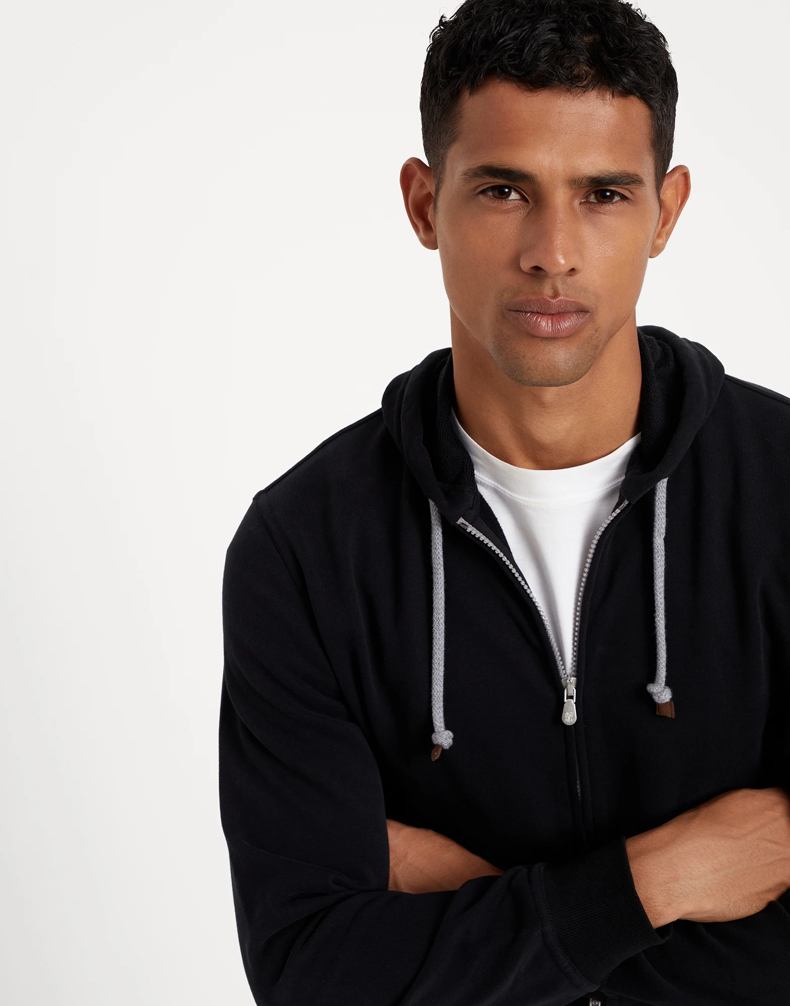 Cotton French terry hooded sweatshirt with zipper