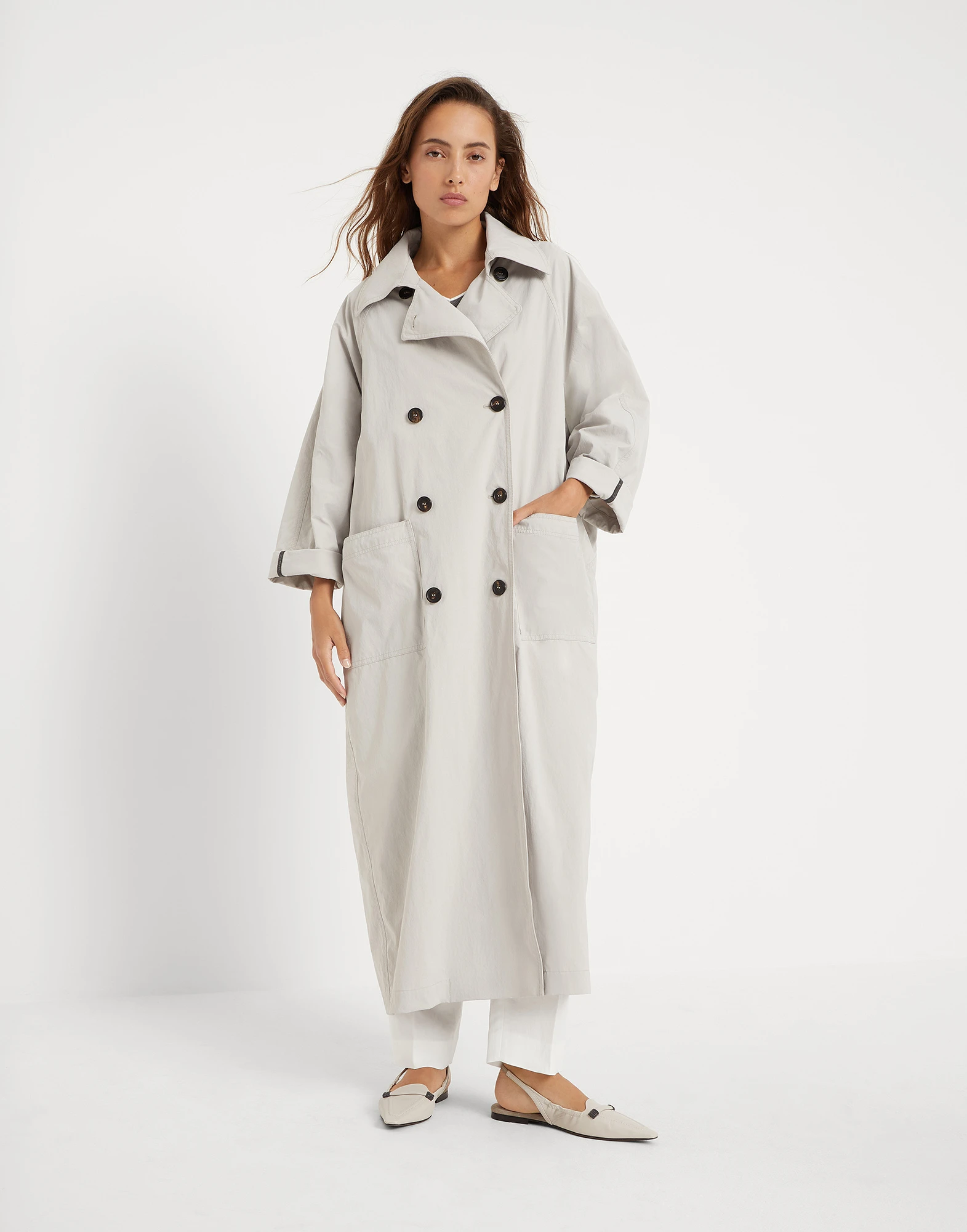 Techno canvas coat with shiny details