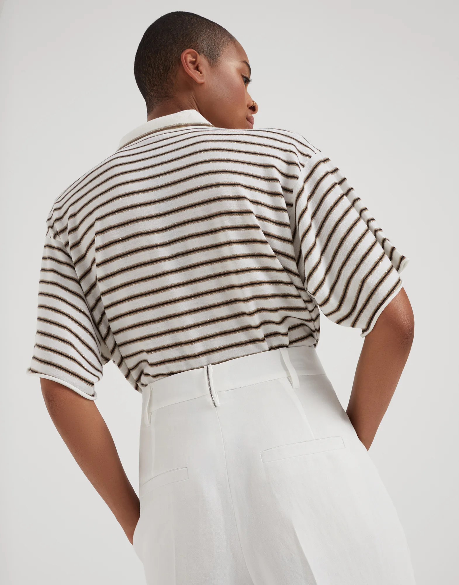 Viscose and linen fluid twill slouchy trousers with monili