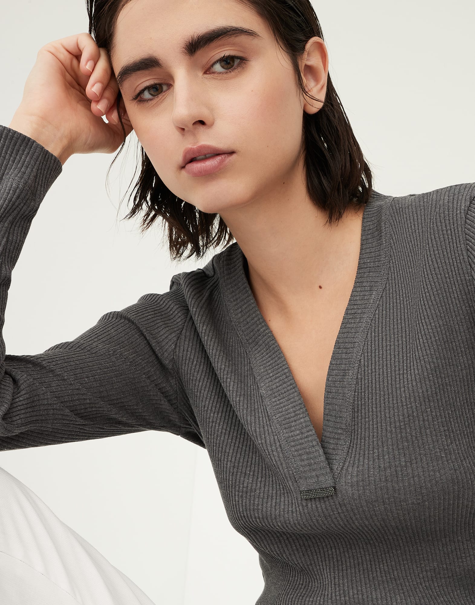 Cotton ribbed jersey T-shirt with shiny tab