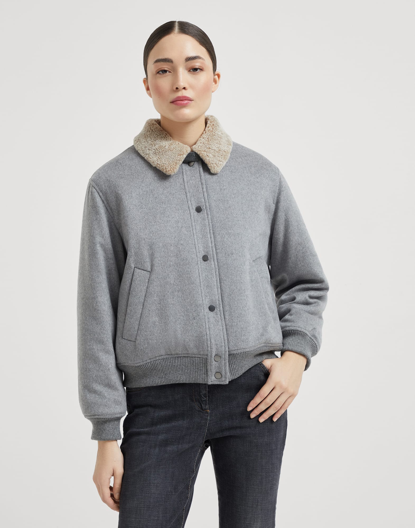 Cashmere and vicu?a bomber jacket