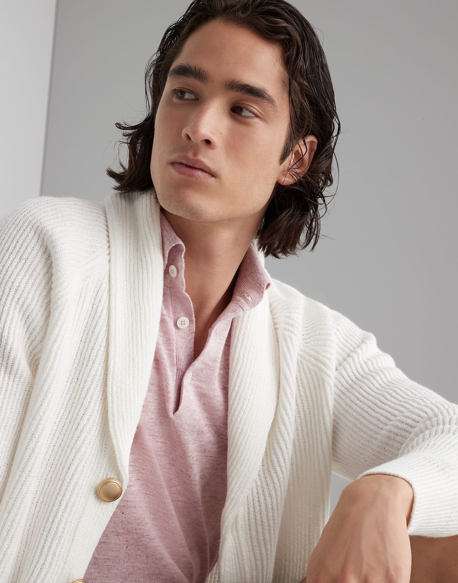 Malfile cotton English rib cardigan with metal buttons