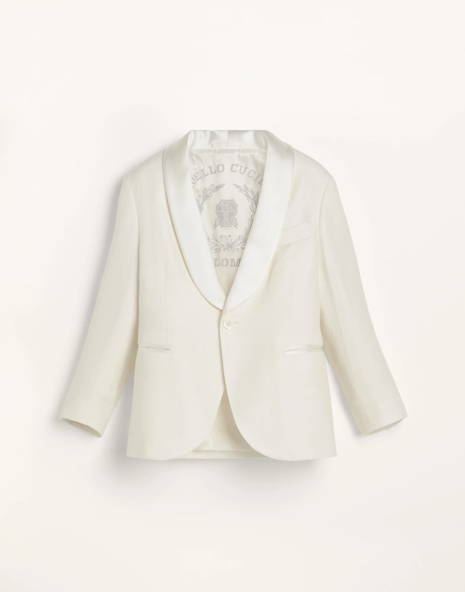 Linen, wool and silk diagonal tuxedo jacket