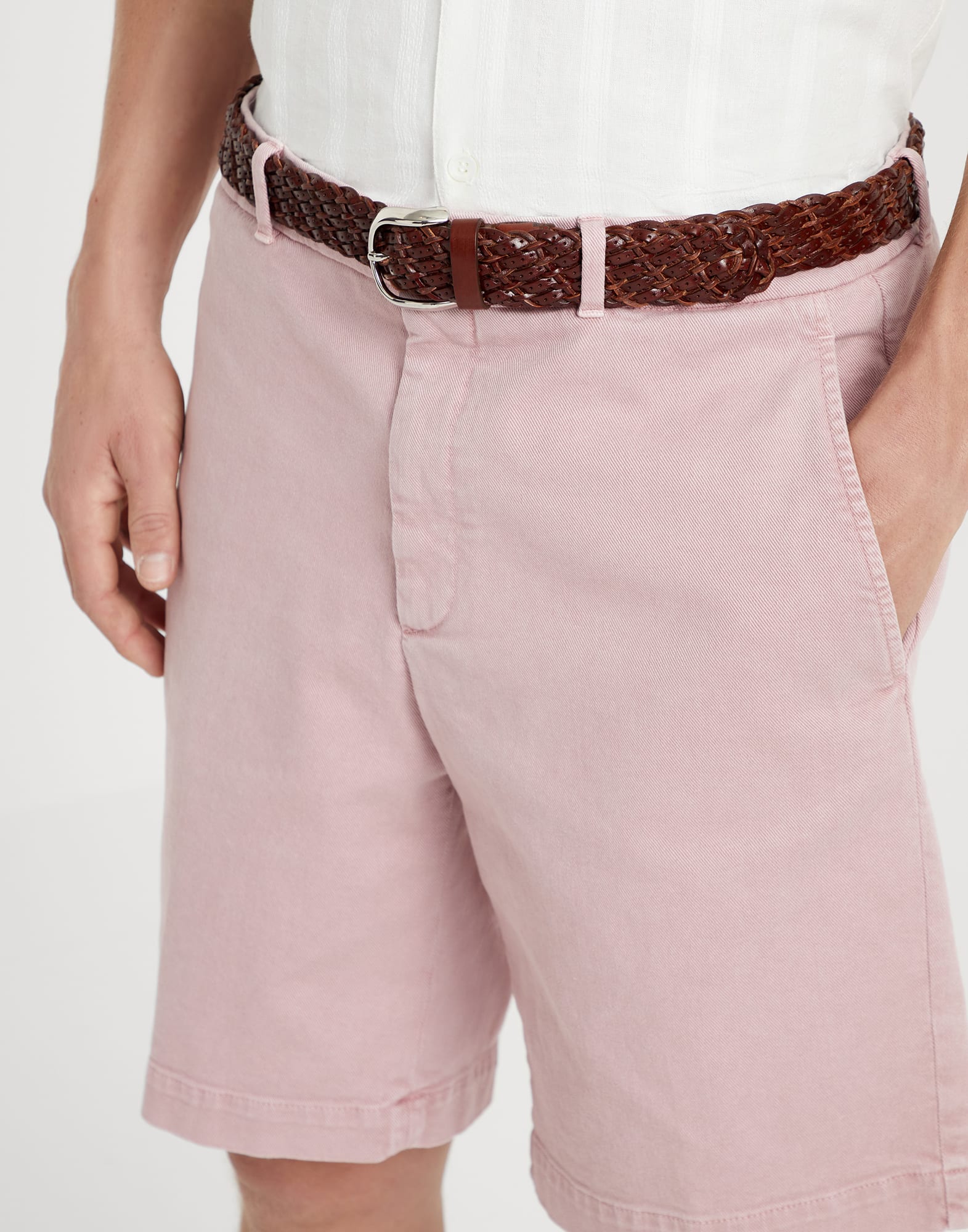 Garment-dyed comfort cotton lightweight denim Bermuda shorts