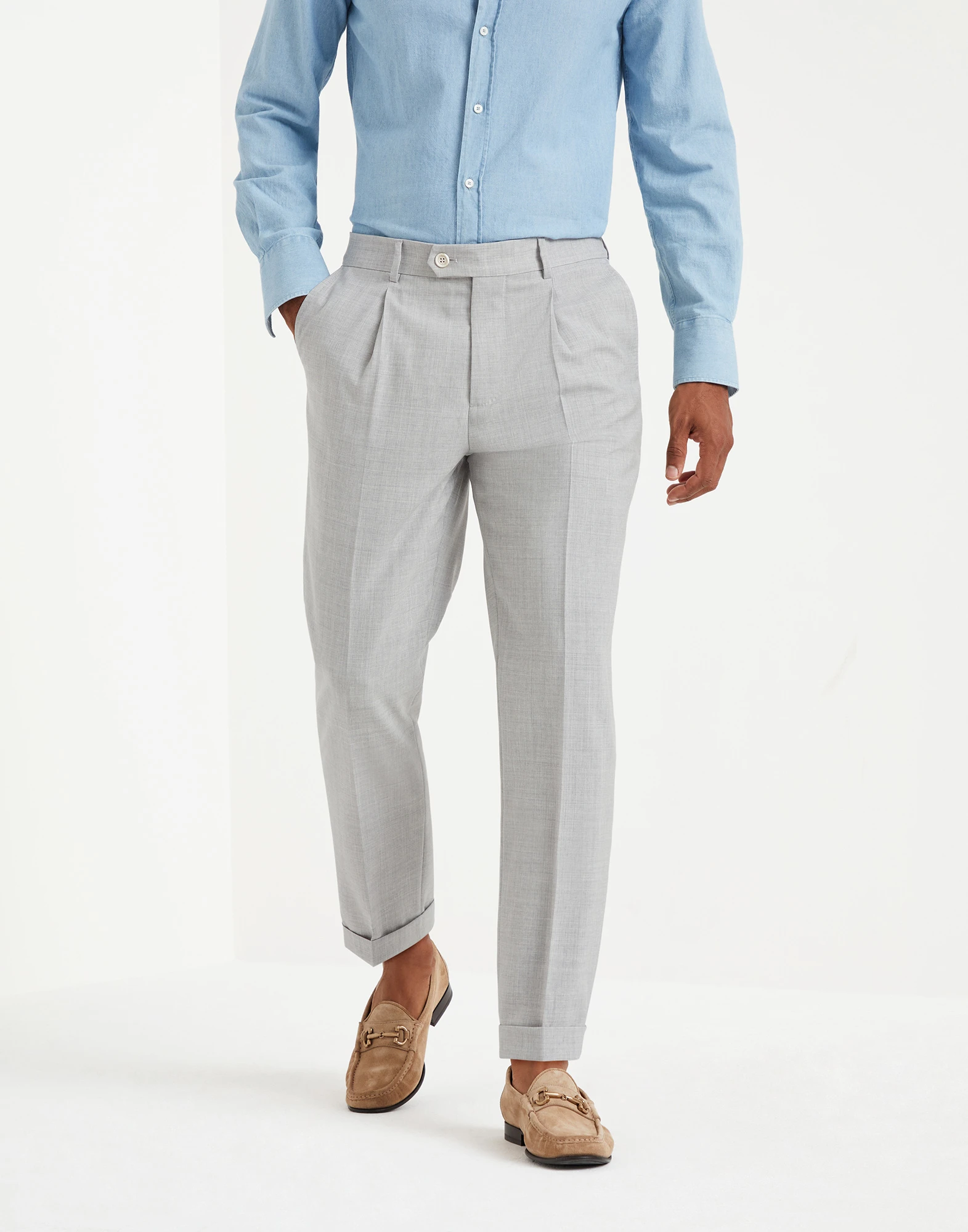 Natural comfort virgin wool fresco leisure fit trousers with pleat