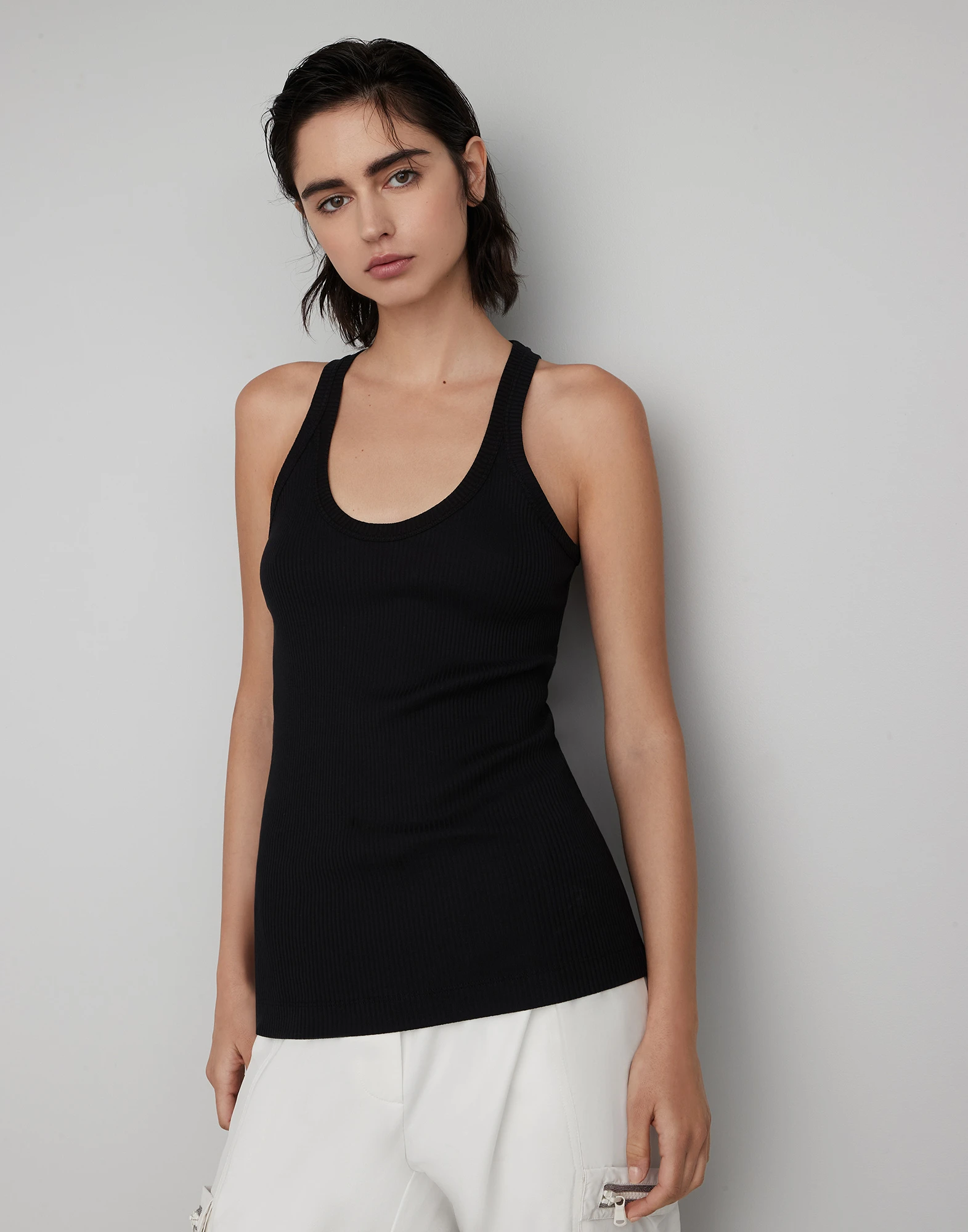 Cotton ribbed jersey top with monili