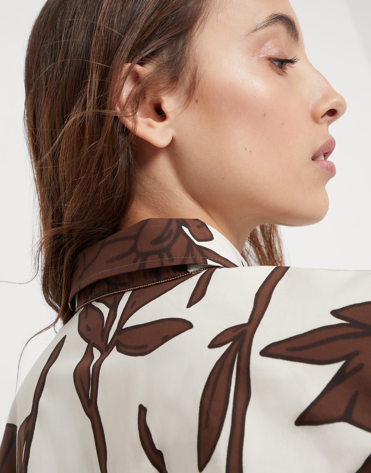 Cotton ramage print poplin shirt with monili