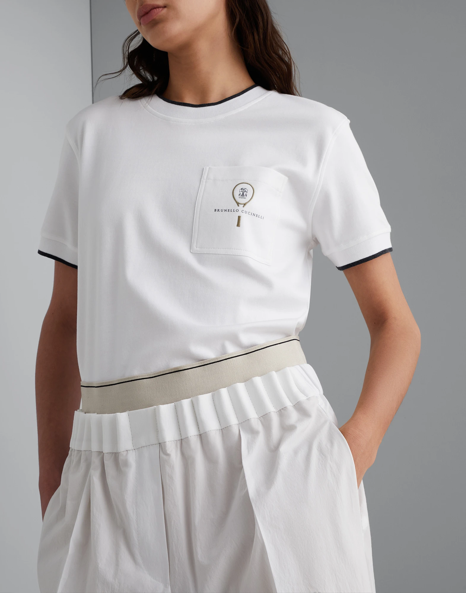 Lightweight wrinkled cotton poplin gathered waist loose trousers