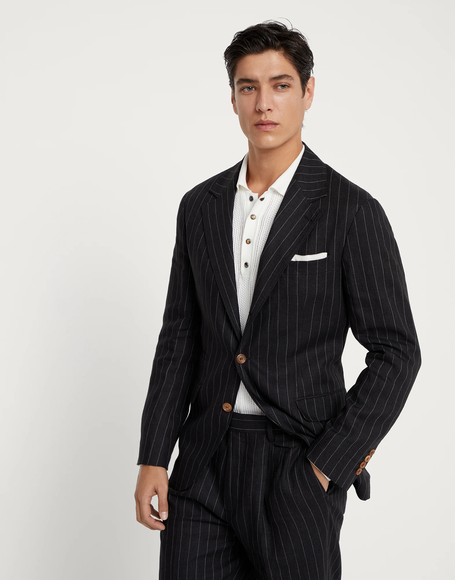 Linen chalk stripe deconstructed blazer