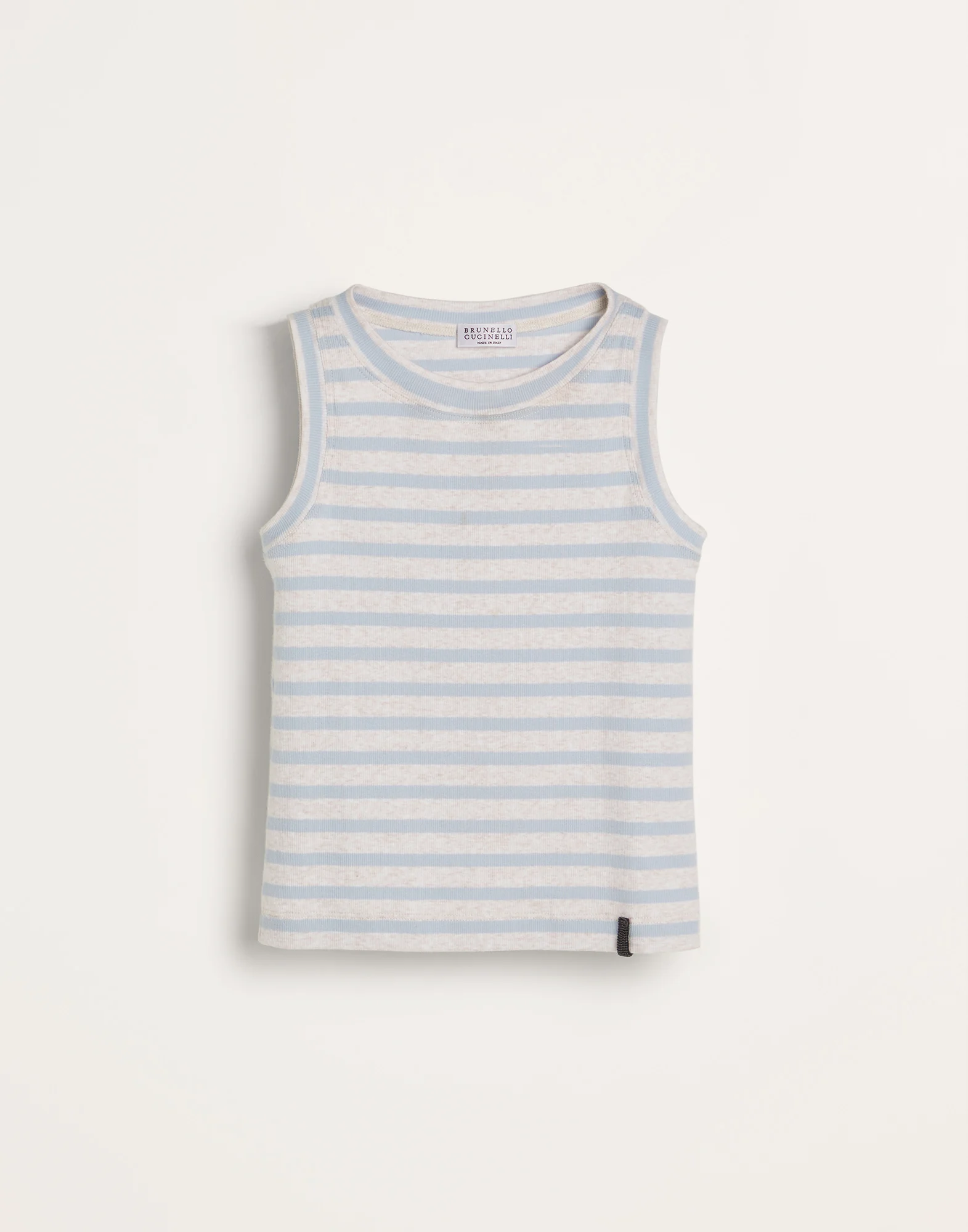 Striped stretch cotton ribbed jersey top with monili