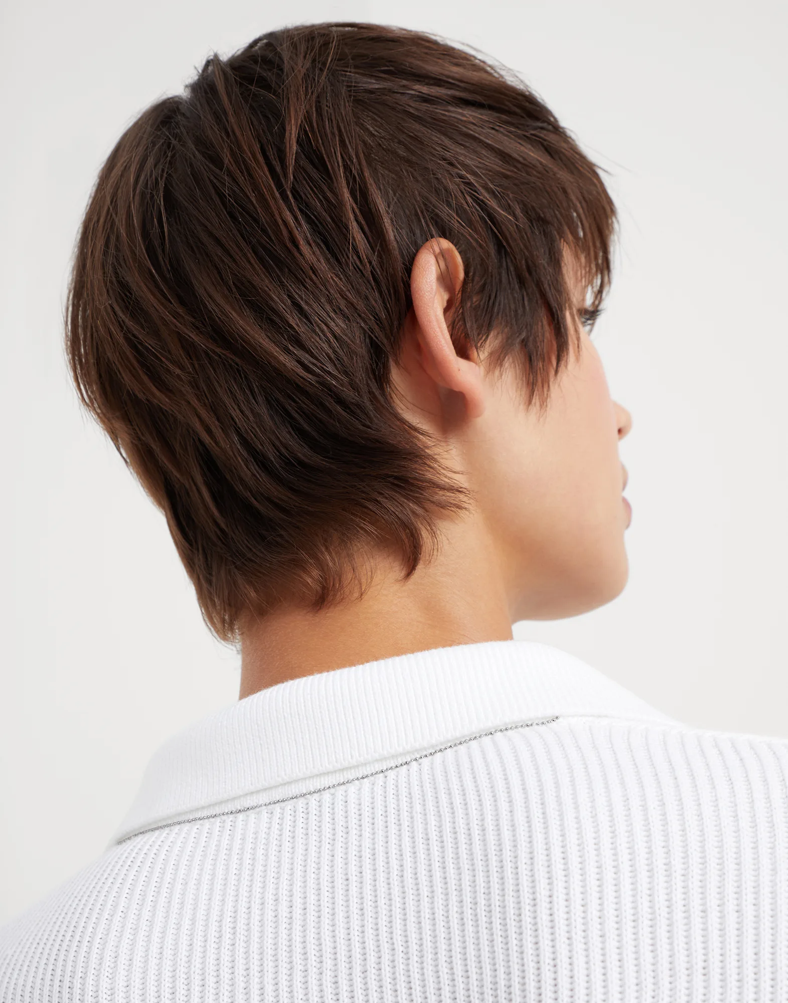 Cotton English rib polo-style sweater with monili