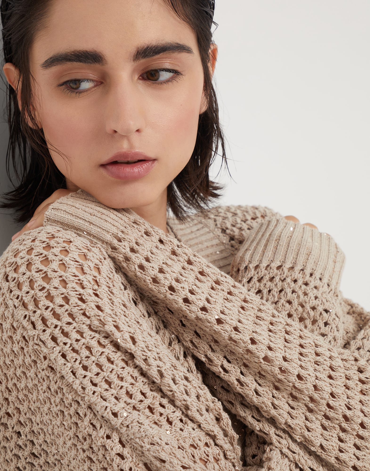 Cotton dazzling net cardigan