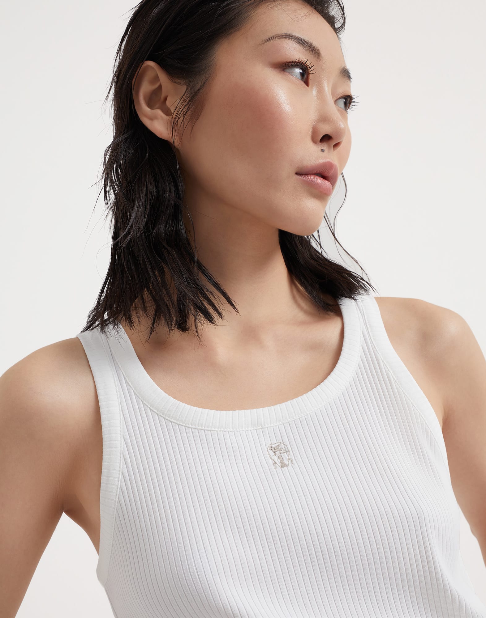 Stretch cotton ribbed jersey dress with logo