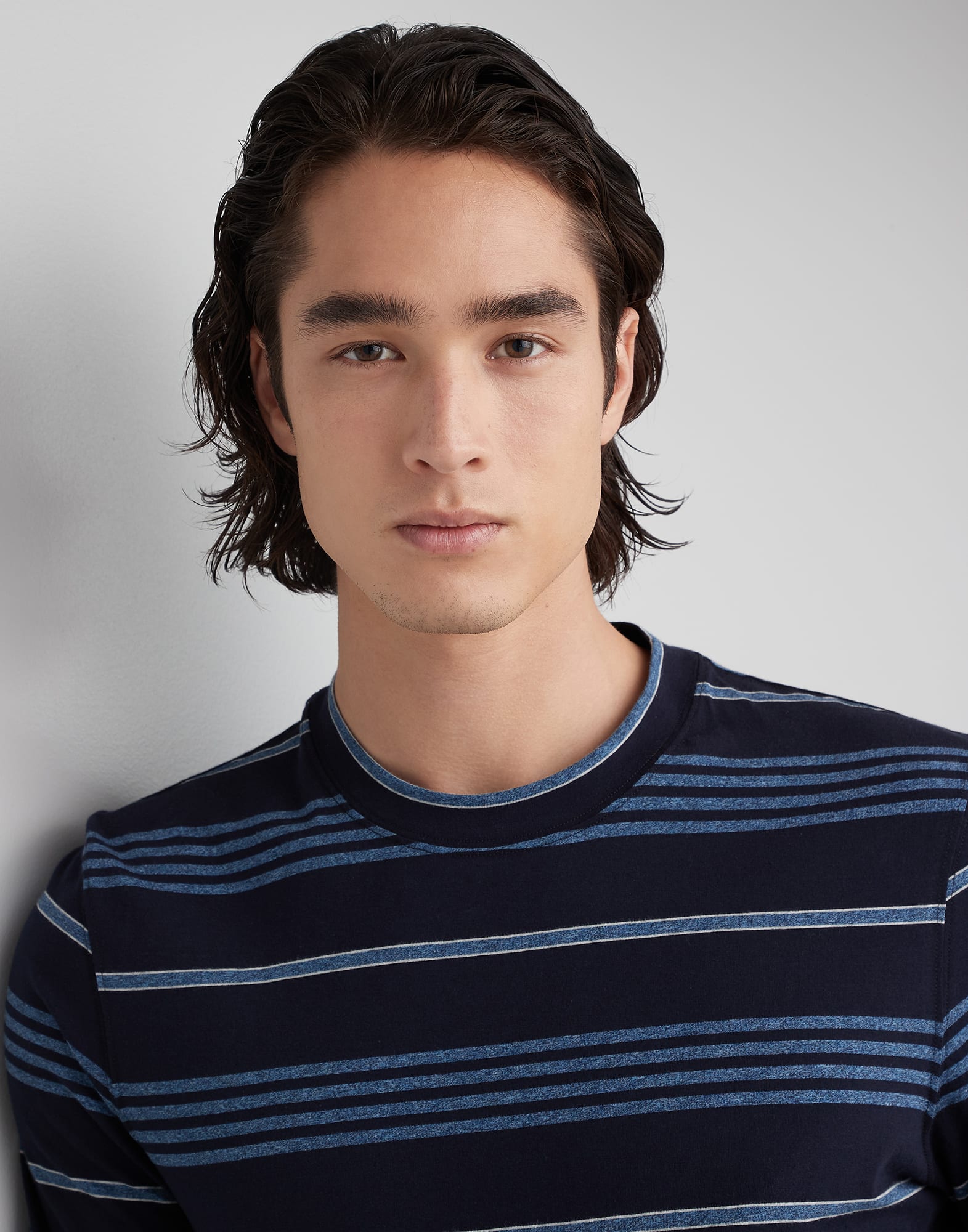 Cotton multi stripe jersey crew neck T-shirt